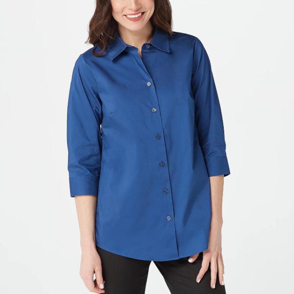 Joan Rivers 3/4- Sleeve Button Front Shirt w/ Back Ruffles  15219